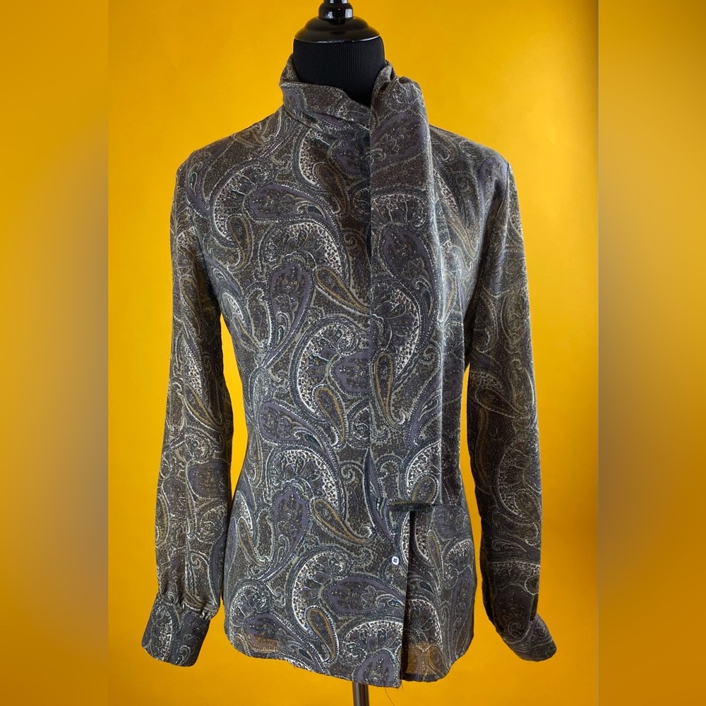 Jennifer Grail Grey Paisley Pussybow Blouse